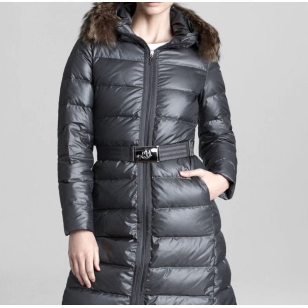 Moncler - Bouleau Fur Trim Hood Belted Down Jacket Coat